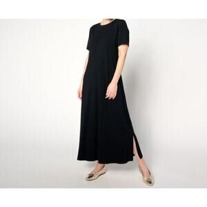 Denim & Co Jersey Knit Black Size XXS Short Sleeve Maxi Dress A643219 NWOT